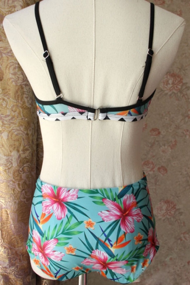 New Arrival Floral Printed Crisscross High Waist String Side Bottom Bikini Swimwear