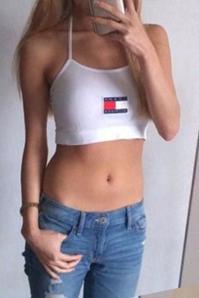New Sexy Letter Printed Spaghetti Straps Cropped Cami Top