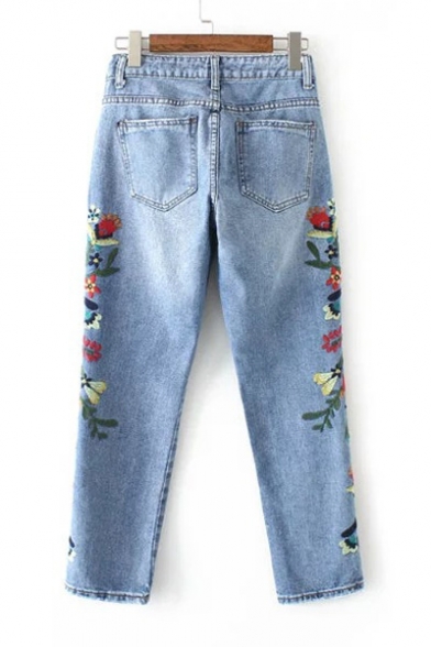 Symmetrical Floral Embroidered New Fashion Capri Jeans