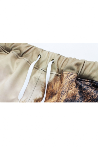 Drawstring Elastic Waist Digital Lion Pattern Casual Sports Pants