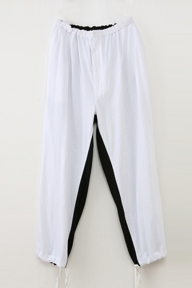 Leisure Loose Black and White Color Block Elastic Waist Sport Pants