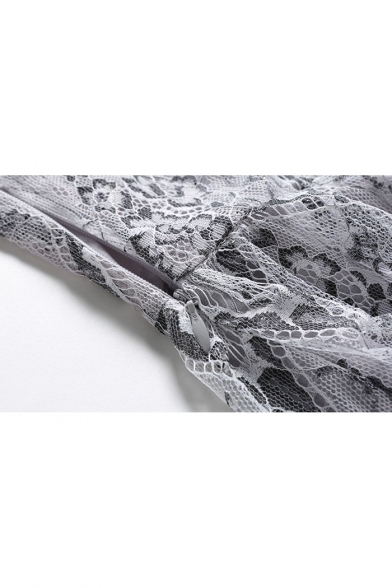 Round Neck 3/4 Sleeve Elegant Geometric Printed Lace Maxi Dress