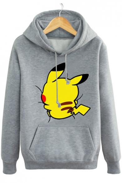 Cute Cartoon Pikachu Printed Long Sleeve Hoodie Sweatshirt with One Pocket
