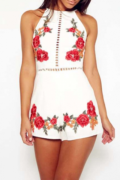 Floral Printed Cut Out Sleeveless Hot Fashion Beach Leisure Rompers