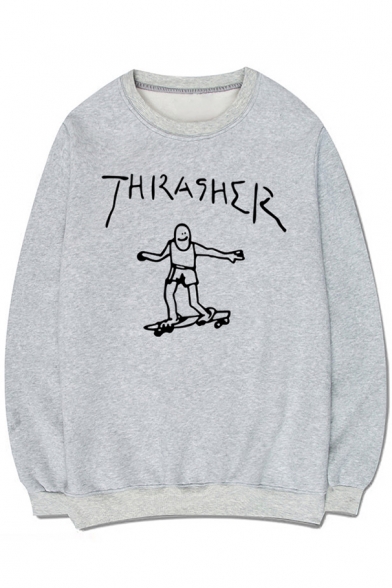 Hip Hop Style Cartoon Printed Round Neck Long Sleeve Leisure Pullover Sweatshirt