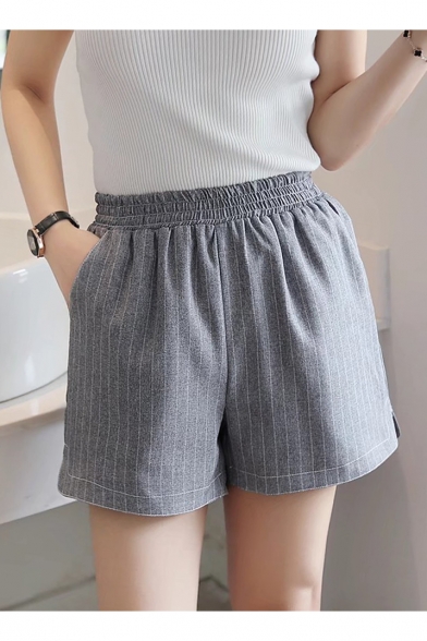 Women's Leisure Elastic Waist Plain Shorts with Pockets