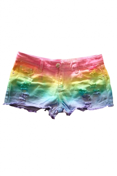 Low Rise Tie Dye Chic Ripped Summer's Hot Pants Denim Shorts