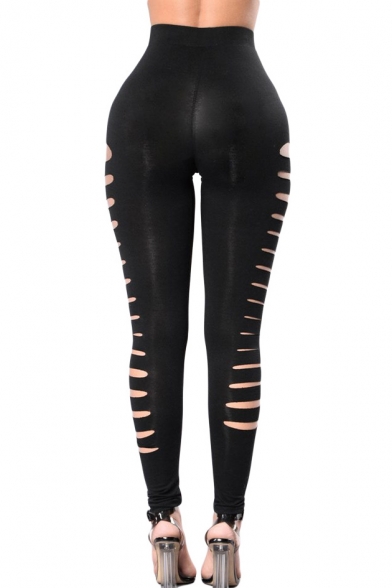New Arrival High Waist Hollow Out Side Plain Skinny Sports Leggings