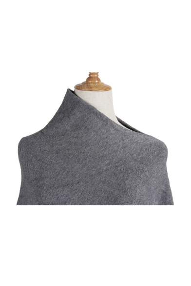 New Fashion Plain Asymmetrical Tassel Hem Pullover Cape Knit Coat