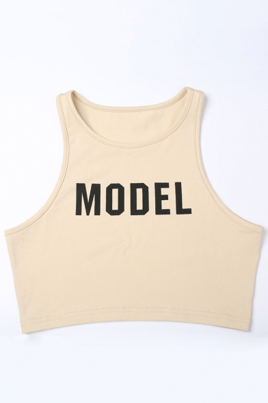 Fashion MODEL Letter Printed Sleeveless Round Neck Cropped Tank