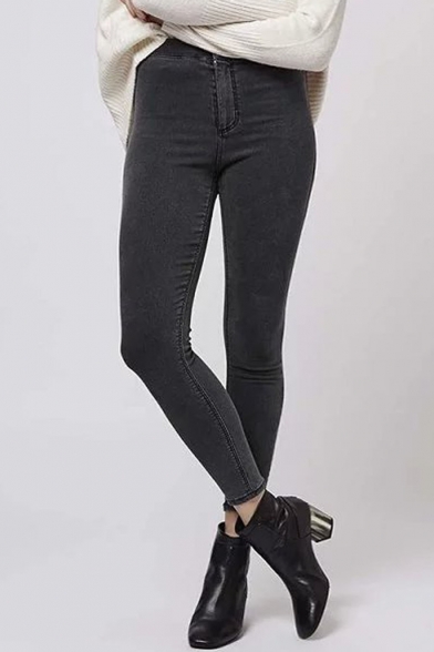 High Waist Plain Super Skinny Basic Capris Jeans