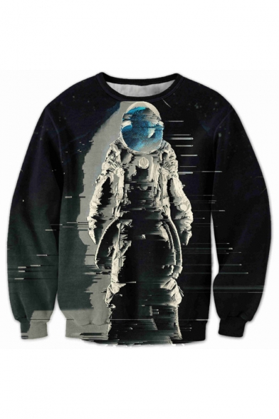 New Arrival 3D Alien Printed Long Sleeve Round Neck Loose Pullover Sweatshirt