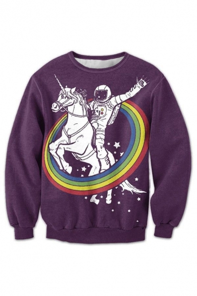 New Arrival 3D Rainbow Knight Printed Round Neck Long Sleeve Pullover Sweatshirt
