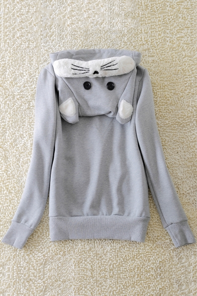 New Arrival Cat Claw Printed Pocket Long Sleeve Loose Casual Hoodie