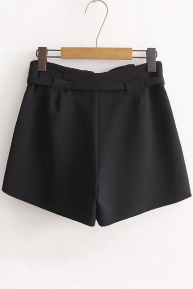 Simple Fashion Belt High Waist Plain Wide Leg Shorts