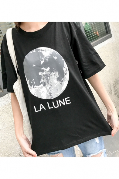 The Earth Letter Printed Fashion Round Neck Short Sleeve Loose Leisure T-Shirt