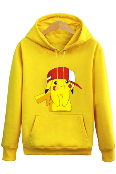 Cute Cartoon Pikachu Printed Long Sleeve Hoodie Sweatshirt with One Pocket