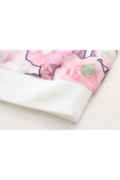 Floral Printed Zip Placket Long Sleeve Basic Chiffon Sun Protection Coat