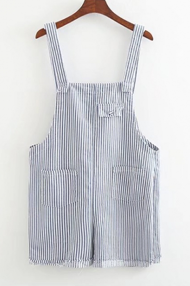 Fresh Striped Pattern Oversize Wide Legs Leisure Overalls Rompers