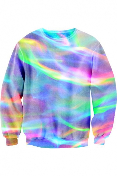 Long Sleeve Round Neck Chic Rainbow Striped Pattern Leisure Sweatshirt