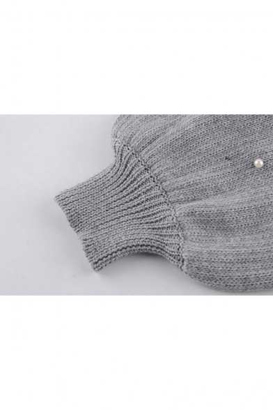 New Arrival Dropped Lantern Long Sleeve Beaded Plain Oversize Pullover Sweater