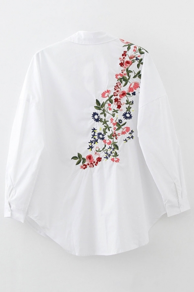 New Arrival Embroidery Floral Back Long Sleeve Lapel Single Breasted Shirt