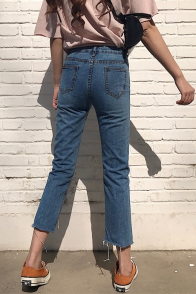 Summer's Chic Ripped High Low Hem Capris Asymmetrical Jeans