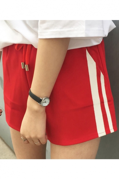 Casual Leisure Drawstring Waist Striped Printed Side Loose Sports Shorts