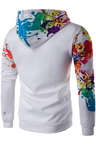 Drawstring Hooded Color Block Printed Long Sleeve Hoodie Sweatshirt