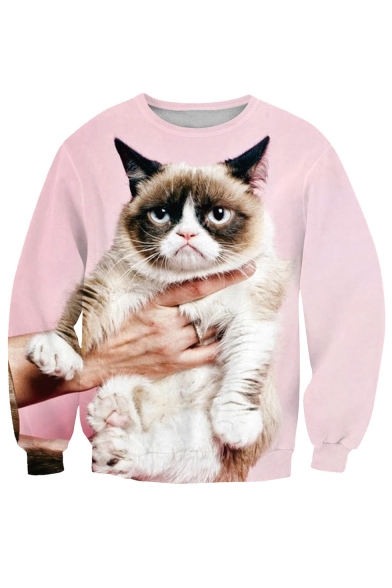 Hot Fashion Cat Printed Long Sleeve Round Neck Pullover Sweatshirt