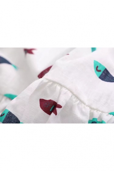 Lovely Cartoon Fish Printed Short Sleeve Round Neck Mini T-Shirt Dress