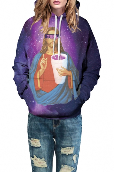 New Collection Galaxy Jesus Pattern Long Sleeve Causal Hoodie for Couple