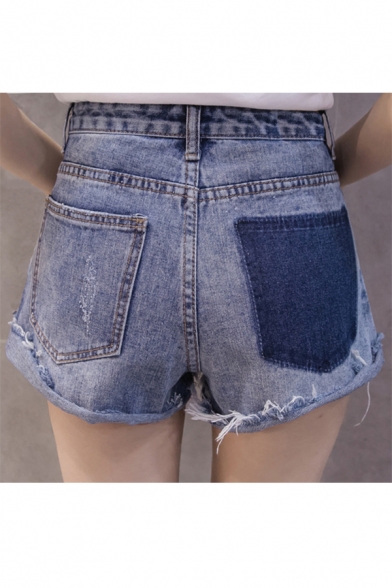 High Waist Chic Ripped Hem Summer's Fashion Denim Shorts