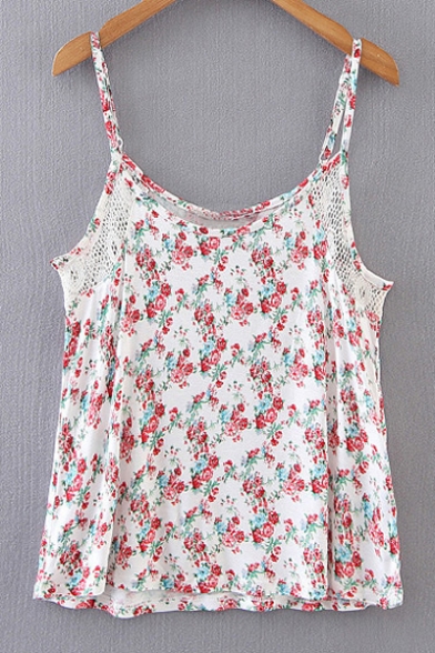 Summer's Fresh Floral Printed Hollow Out Leisure Cami Top