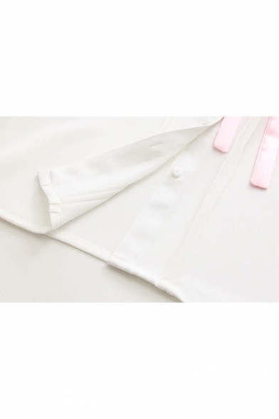 Women's Peter Pan Collar Single Breasted Long Sleeve Plain Chiffon Shirt