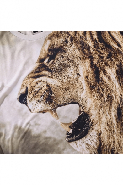 Hot Fashion Digital Lion Printed Round Neck Short Sleeve Pullover Tee