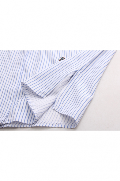 Cartoon Girl Vertical Striped Printed Short Sleeve Buttons Down Shirt