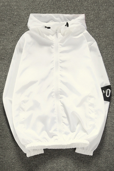 Letter Printed Long Sleeve Hooded Zip Placket Sports Unisex Coat