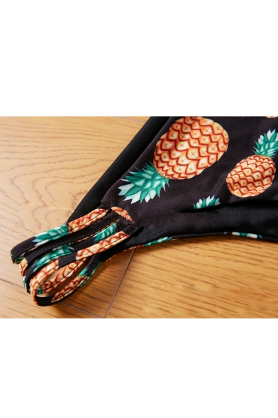 Summer's Fresh Pineapple Printed Halter Neck Cut Out Side Bottom Swimwear