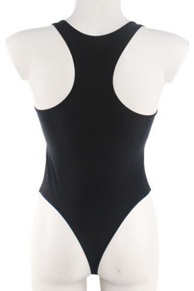 Women's Sleeveless Cutout Front Plain One Piece Swimwear