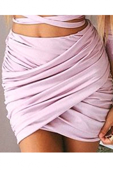 Fashion Ruched Plain Mini Bodycon Skirt