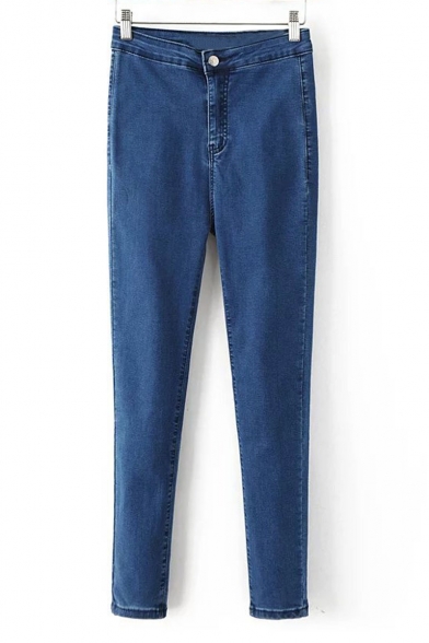 Vintage Springy High Waist Plain Basic Skinny Jeans