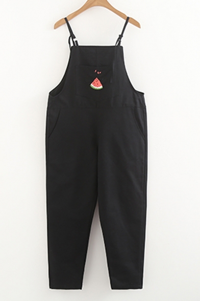 Lovely Watermelon Embroidered Girls' Casual Leisure Capris Overall Pants
