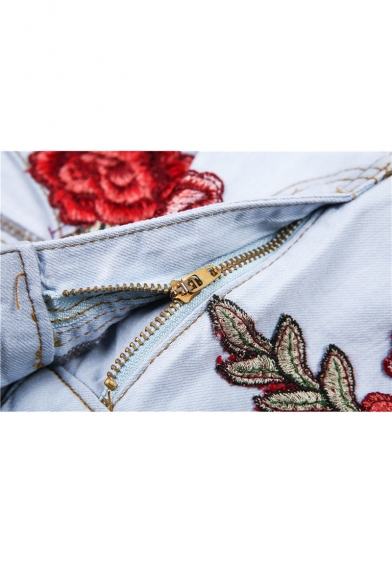 New Arrival Sexy Hollow Out Retro Floral Embroidered Hot Pants Denim Shorts