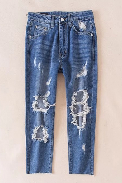 New Fashion Cut Out Ripped High Waist Leisure Jeans