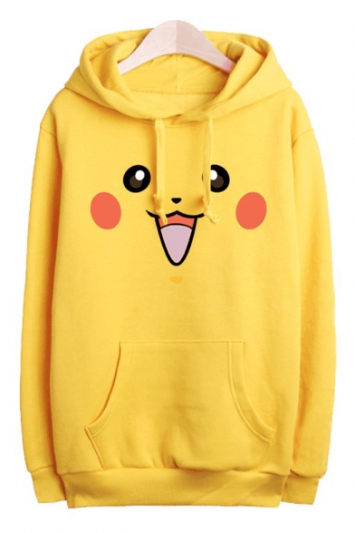 Unisex Adorable Pikachu Cartoon Printed Long Sleeve Hoodie Sweatshirt