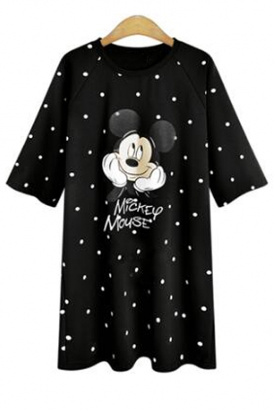 Cartoon Mickey Mouse Printed Round Neck Short Sleeve Mini T-Shirt Dress