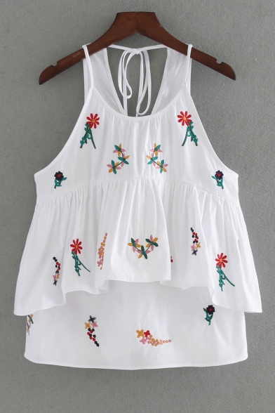 Summer's Fresh Floral Embroidered Layered Cami Top