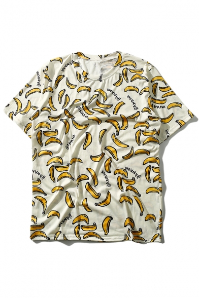 Bananas Printed Round Neck Short Sleeve Loose Pullover T-Shirt