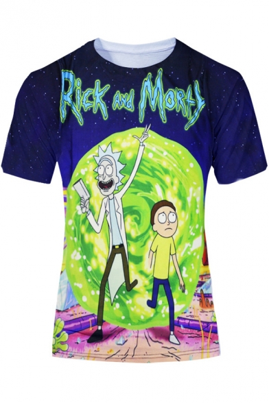 Cartoon Rick And Morty Color Block Printed Short Sleeve Round Neck Tee ...